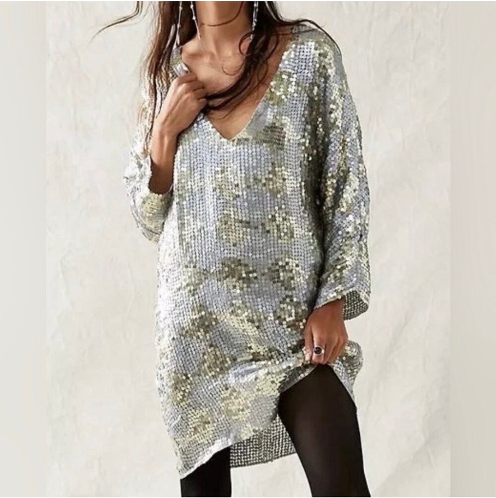 Free People x Jen's Pirate Booty Checkered Sequin Mini Dress Women's XS/S NEW